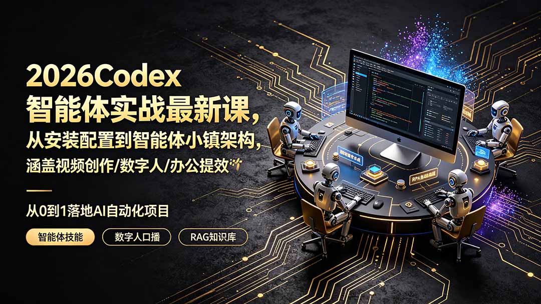 2026Codex智能体实战最新课，从安装配置到智能体小镇架构，涵盖视频创作/数字人/办公提效全技能-网创资源站