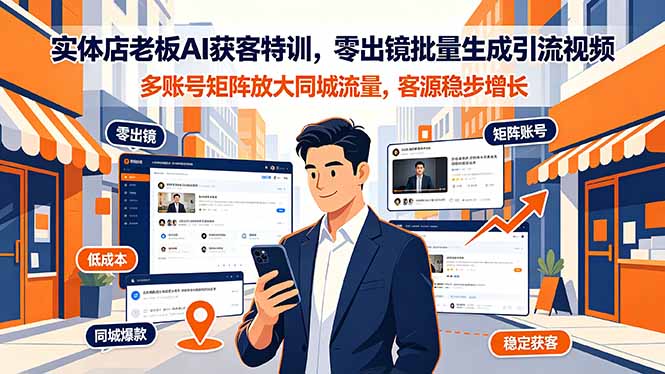 实体店老板AI获客特训，零出镜批量生成引流视频，多账号矩阵放大同城流量，客源稳步增长-网创资源站