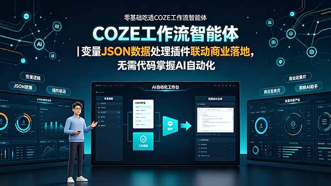零基础吃透COZE工作流智能体｜变量JSON数据处理插件联动商业落地，无需代码掌握AI自动化-网创资源站