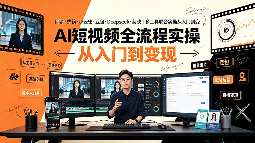 AI短视频全流程实操：即梦·蝉镜·小云雀·豆包·Deepseek·剪映｜多工具联合实操从入门到变现-网创资源站