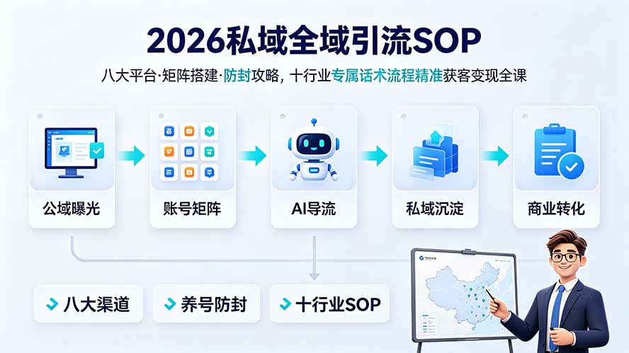 2026私域全域引流SOP｜八大平台·矩阵搭建·防封攻略，十行业专属话术流程精准获客变现全课-网创资源站