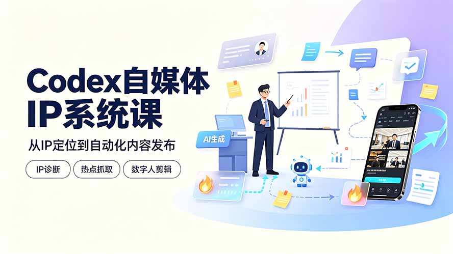 Codex自媒体IP系统课:IP诊断/热点抓取/IP蒸馏 Skill,爆款复刻数字人多平台自动发布教程-网创资源站