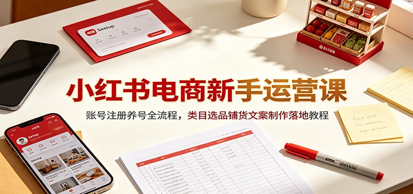 小红书电商新手运营课：账号注册养号全流程，类目选品铺货文案制作落地教程-网创资源站