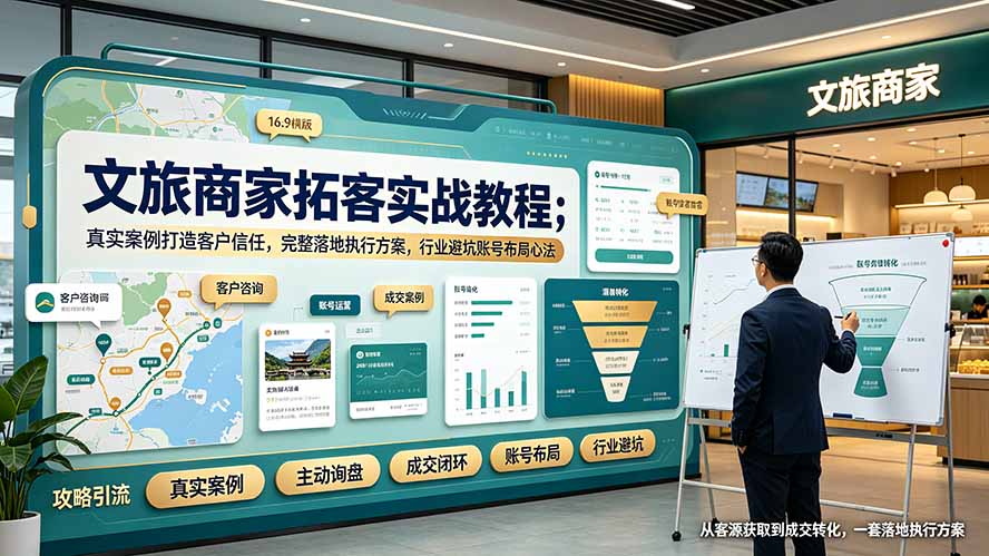 文旅商家拓客实战教程;真实案例打造客户信任,完整落地执行方案,行业避坑账号布局心法-网创资源站