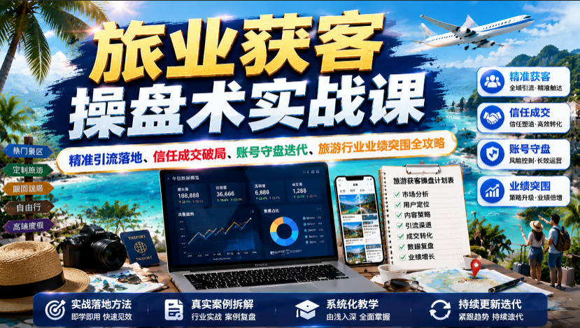 旅业获客操盘术实战课｜精准引流落地、信任成交破局、账号守盘迭代、旅游行业业绩突围全攻略-网创资源站