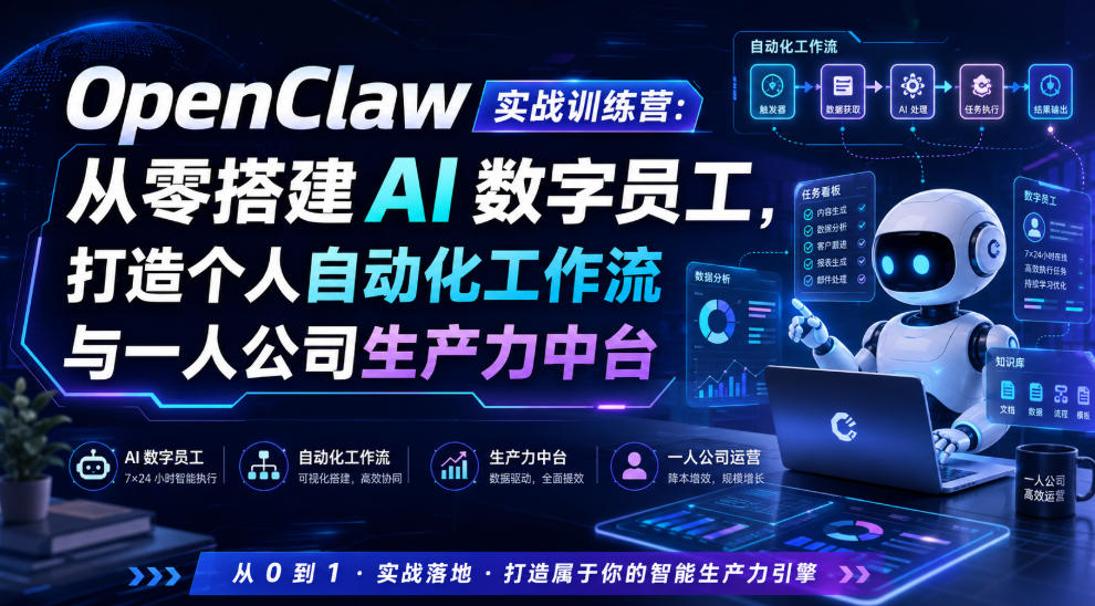 OpenClaw实战训练营:从零搭建AI数字员工,打造个人自动化工作流与一人公司生产力中台-网创资源站