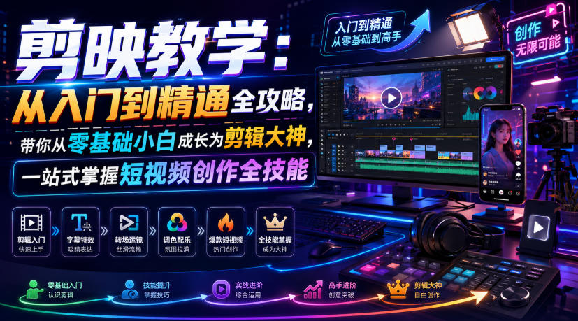 剪映教学:从入门到精通全攻略,带你从零基础小白成长为剪辑大神,一站式掌握短视频创作全技能-网创资源站