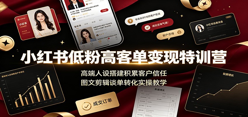 小红书低粉高客单变现特训营:高端人设搭建积累客户信任,图文剪辑谈单转化实操教学-网创资源站