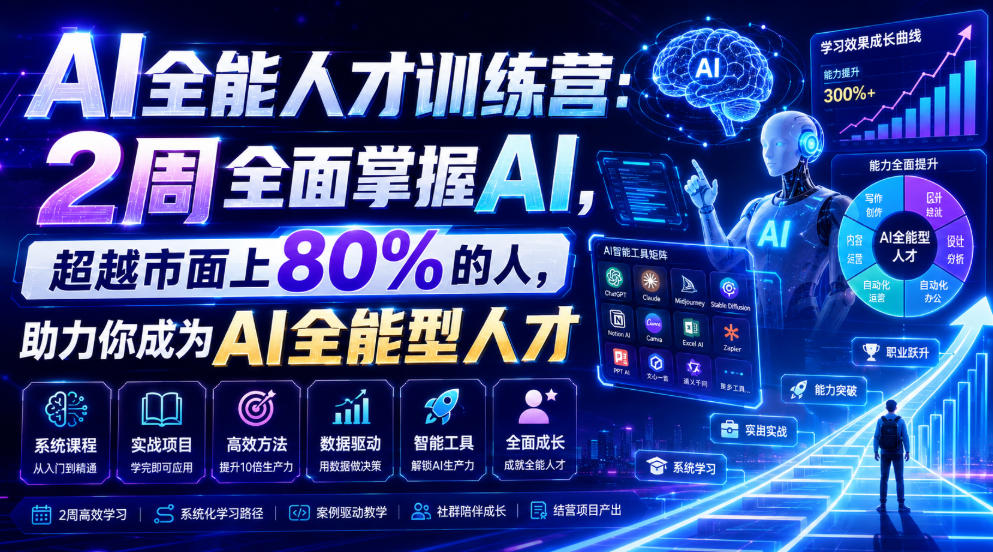 AI全能人才训练营：2周全面掌握AI，超越市面上80%的人，助力你成为AI全能型人才-网创资源站