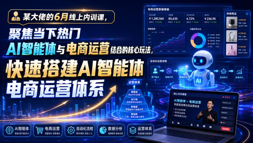 某大佬的6月线上内训课，聚焦当下热门AI智能体与电商运营结合的核心玩法，快速搭建AI智能体电商运营体系-网创资源站