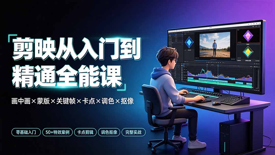 剪映从入门到精通全能课：画中画×蒙版×关键帧×卡点×调色×抠像，一站式掌握剪辑核心技能-网创资源站
