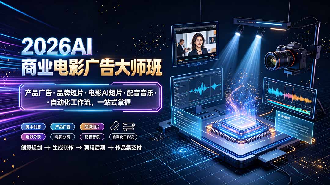 2026AI商业电影广告大师班:产品广告·品牌短片·电影AI短片·配音音乐·自动化工作流,一站式掌握-网创资源站