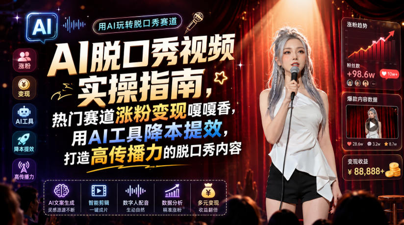 AI脱口秀视频实操指南,热门赛道涨粉变现嘎嘎香,用AI工具降本提效,打造高传播力的脱口秀内容-网创资源站