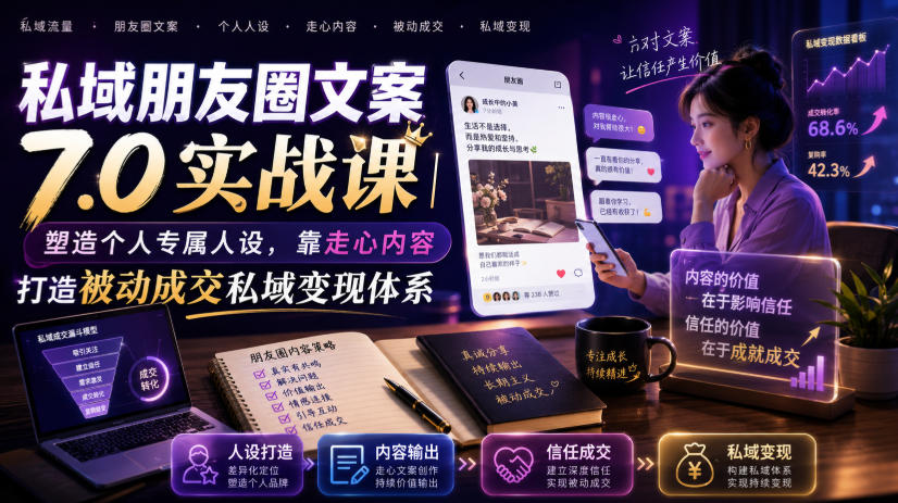 私域朋友圈文案7.0实战课|塑造个人专属人设,靠走心内容打造被动成交私域变现体系-网创资源站
