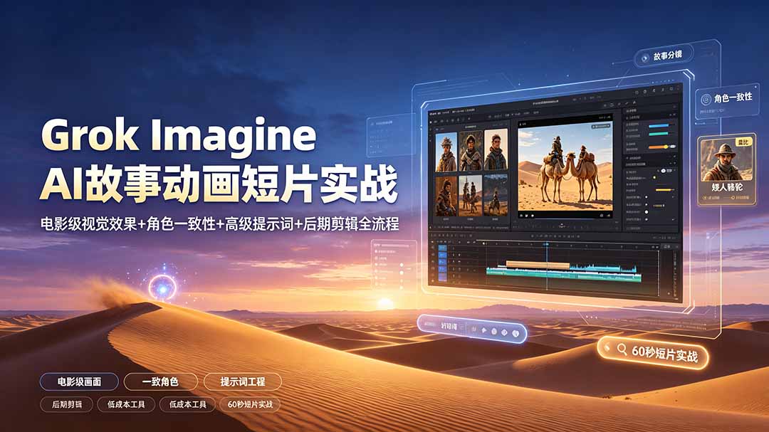 Grok Imagine AI故事动画短片实战：电影级视觉效果+角色一致性+高级提示词+后期剪辑全流程-网创资源站
