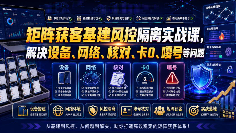 矩阵获客基建风控隔离实战课，解决设备、网络、核对、卡0、嘎号等问题-网创资源站