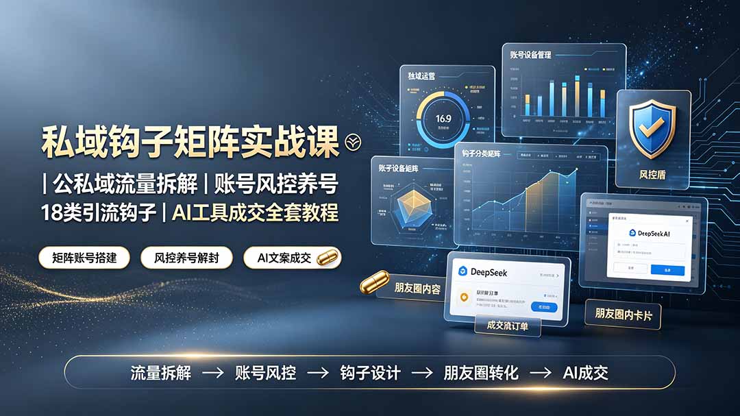 私域钩子矩阵实战课〓公私域流量拆解｜账号风控养号｜18类引流钩子｜AI工具成交全套教程-网创资源站