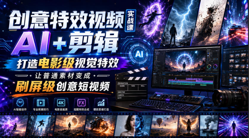 创意特效视频实战课，AI+剪辑打造电影级视觉特效，让普通素材变成刷屏级创意短视频-网创资源站