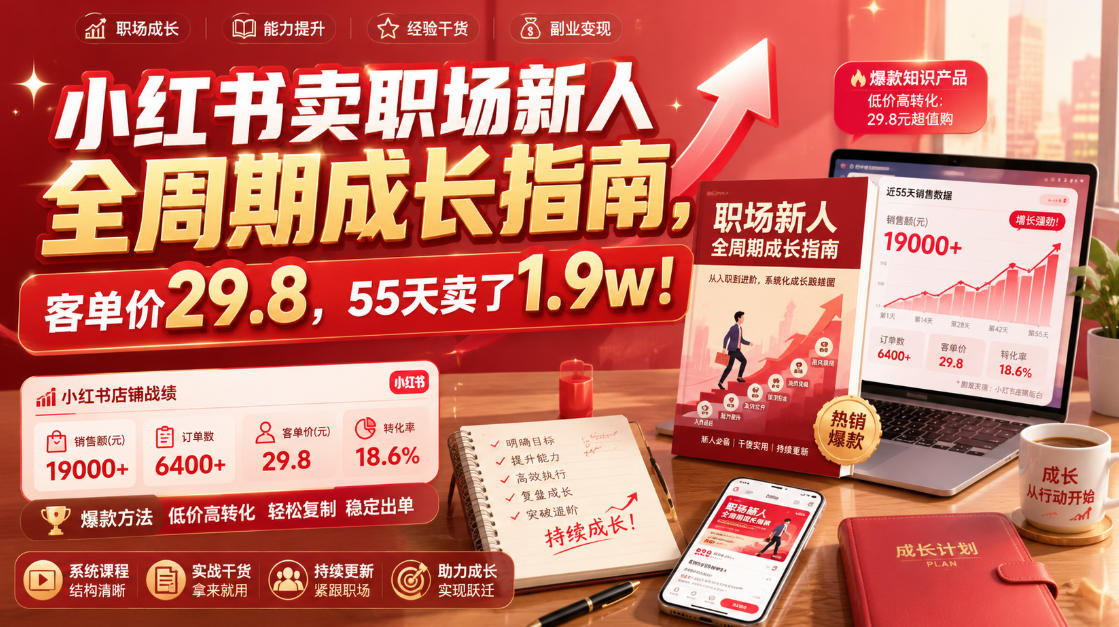 小红书卖职场新人全周期成长指南，客单价29.8，55天卖了1.9w！-网创资源站