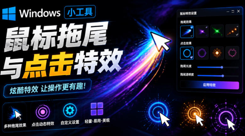 Windows特效小工具!一键给你的鼠标添加拖尾与点击动态特效,吾爱出品,免费使用Mouse Trail-网创资源站