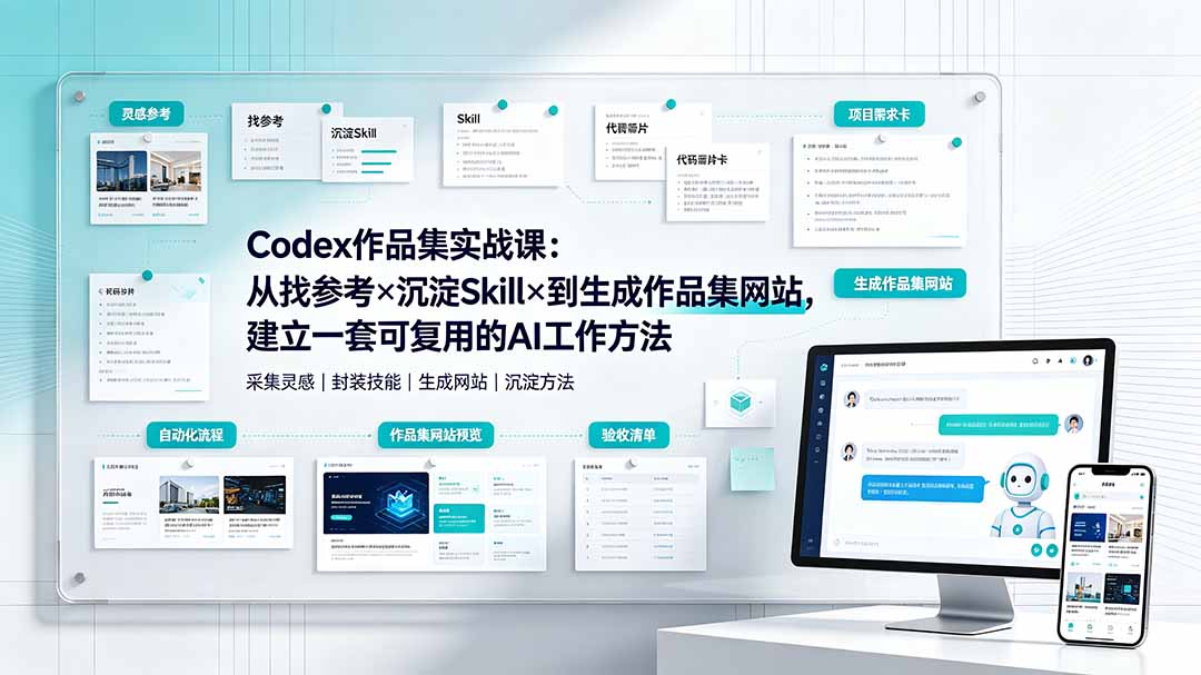 Codex作品集实战课：从找参考×沉淀Skill×到生成作品集网站，建立一套可复用的AI工作方法-网创资源站