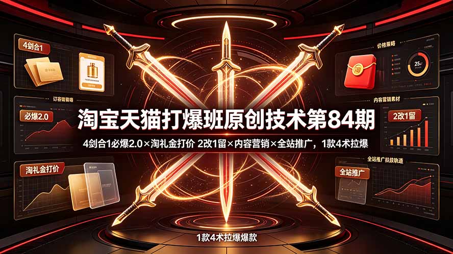 淘宝天猫打爆班原创技术第84期：4剑合1必爆2.0×淘礼金打价×2改1留×内容营销×全站推广，1款4术拉爆-网创资源站