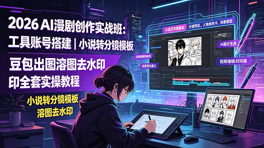 2026AI漫剧创作实战班：工具账号搭建｜小说转分镜模板｜豆包出图溶图去水印全套实操教程-网创资源站