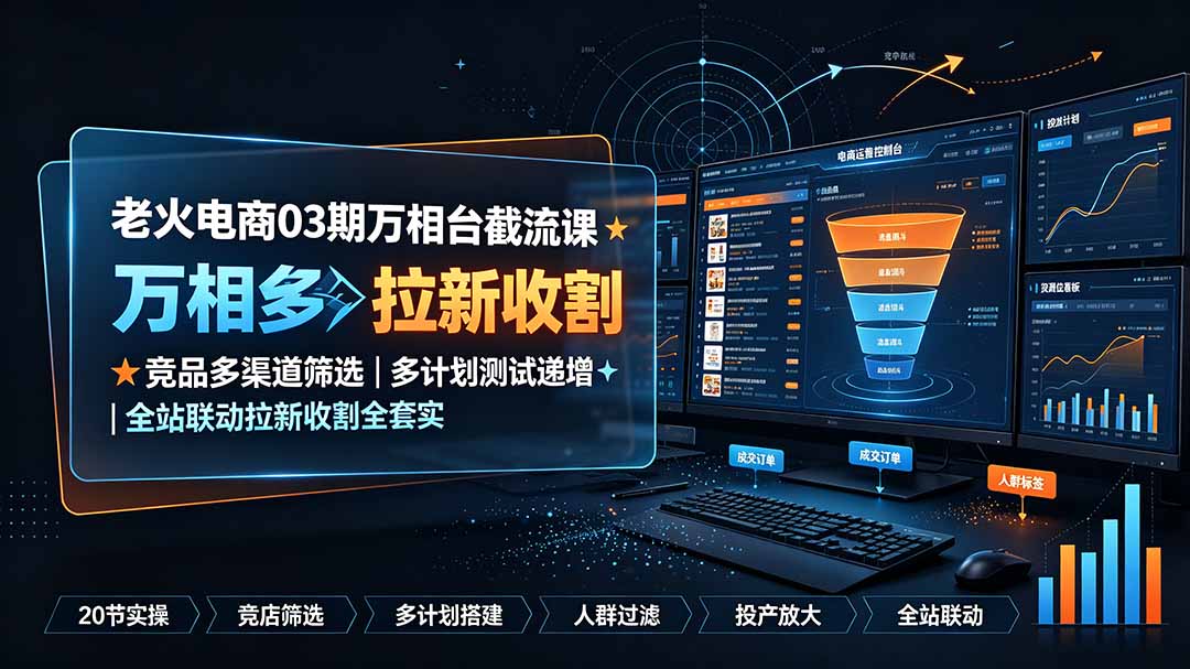 老火电商03期万相台截流课:竞品多渠道筛选|多计划测试递增|全站联动拉新收割全套实操教学-网创资源站