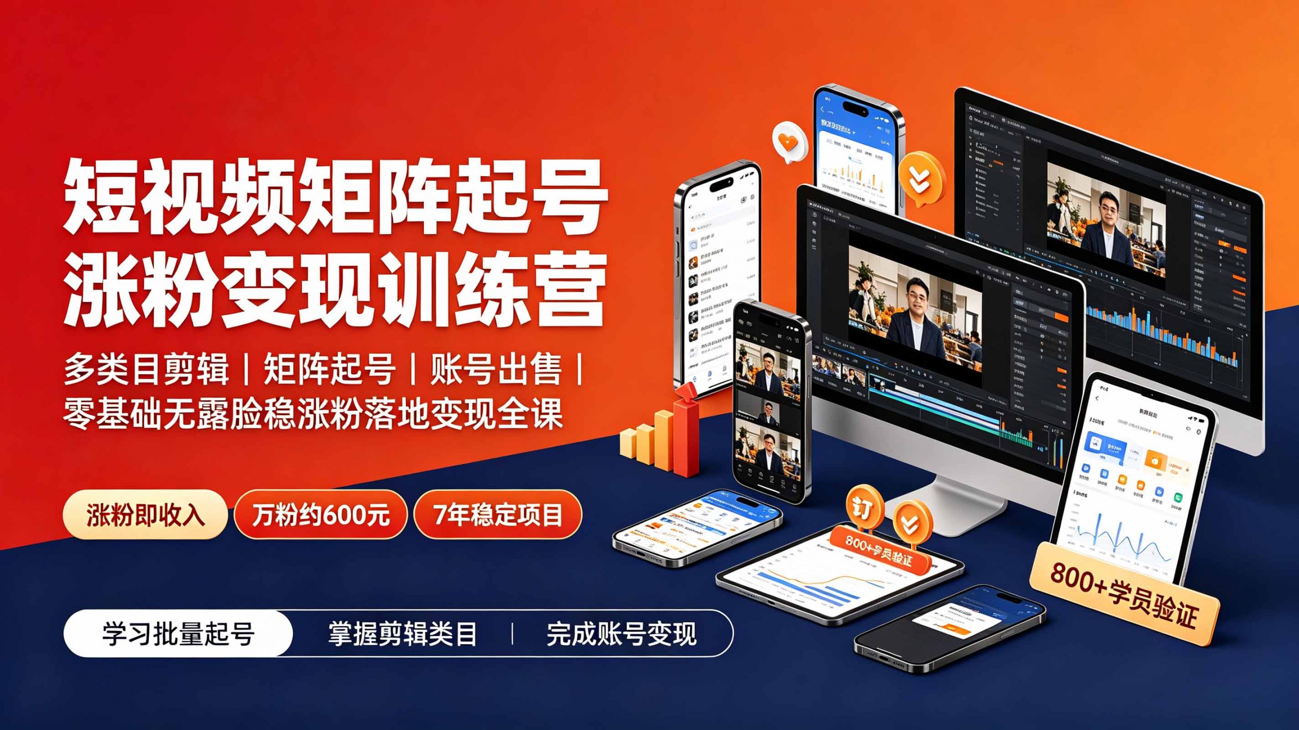 短视频矩阵起号涨粉变现训练营|多类目剪辑·矩阵起号·账号出售,0基础无露脸稳涨粉落地变现全课-更新-网创资源站