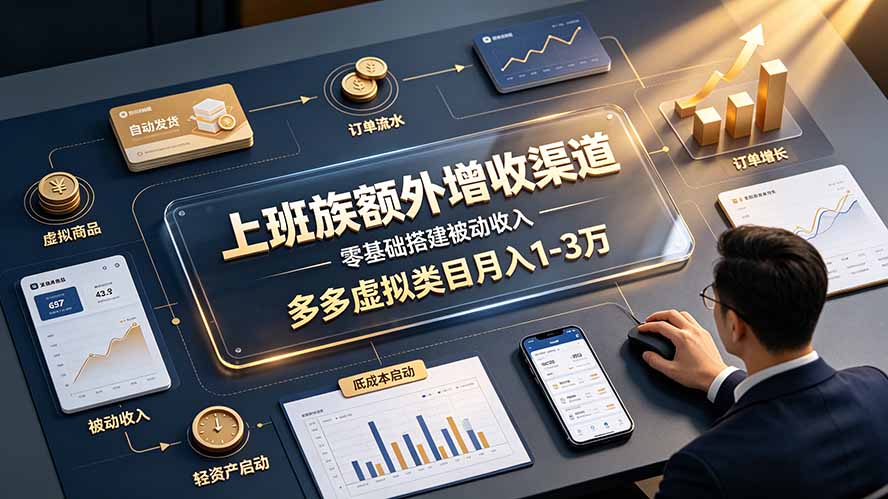 上班族额外增收渠道,零基础搭建被动收入,多多虚拟类目月入 1-3 万-网创资源站