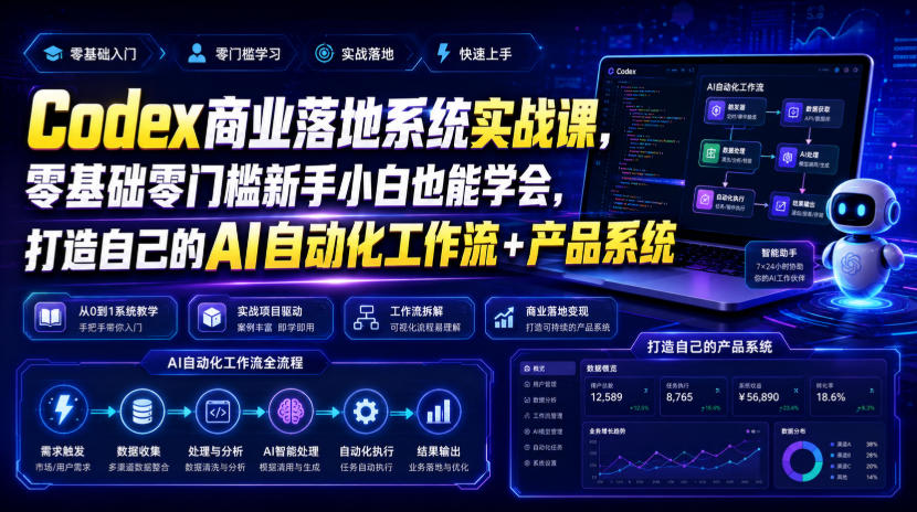Codex商业落地系统实战课，零基础零门槛新手小白也能学会，打造自己的AI自动化工作流+产品系统-网创资源站