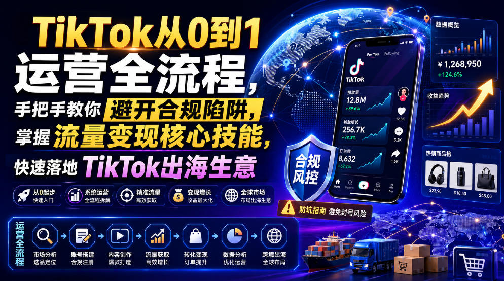 TikTok从0到1运营全流程，手把手教你避开合规陷阱，掌握流量变现核心技能，快速落地TikTok出海生意(更新7月)-网创资源站