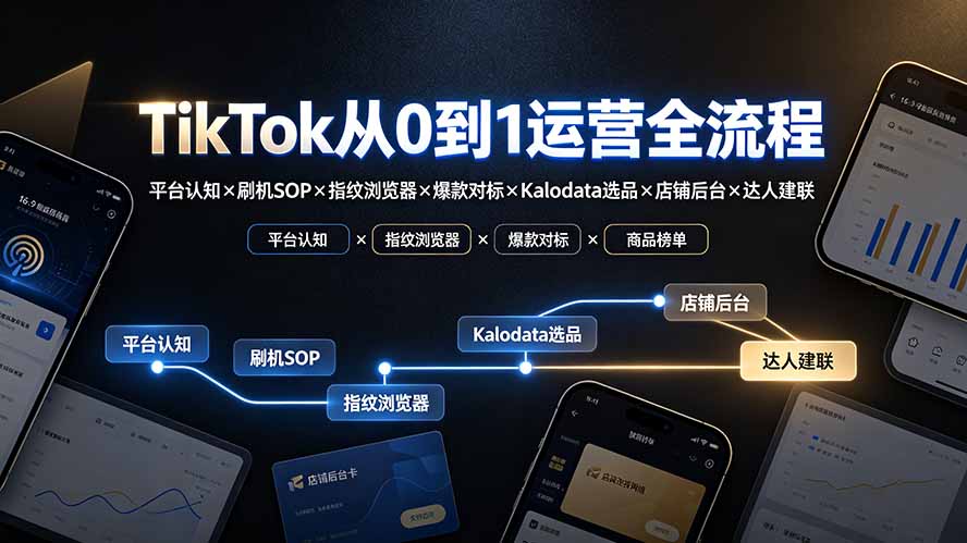 TikTok从0到1运营全流程：平台认知×刷机SOP×指纹浏览器×爆款对标×Kalodata选品×店铺后台×达人建联-网创资源站