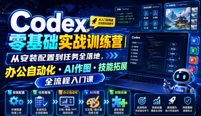 Codex零基础实战训练营｜从安装配置到任务全落地，办公自动化・AI作图・技能拓展全流程入门课-网创资源站
