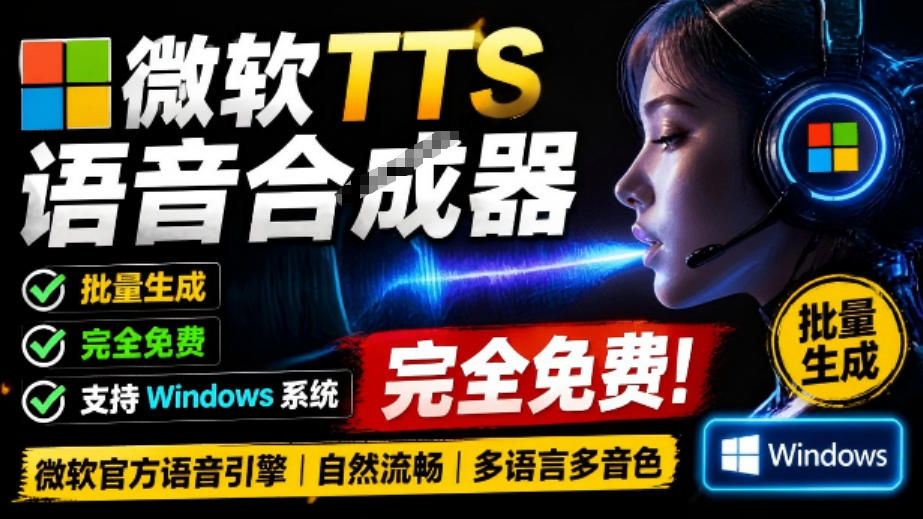 微软TTS免费语音配音生成器，完全免费，支持多语音、多音色选择，Windows系统专用TTS语音合成器-网创资源站