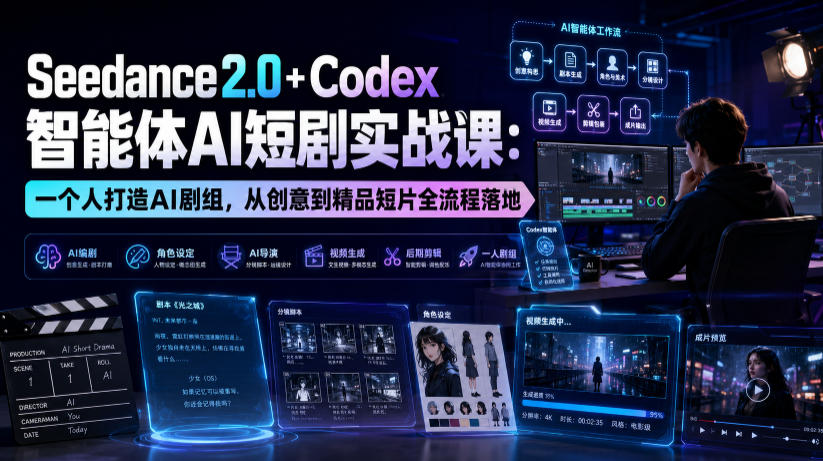 Seedance2.0+Codex智能体AI短剧实战课：一个人打造AI剧组，从创意到精品短片全流程-网创资源站