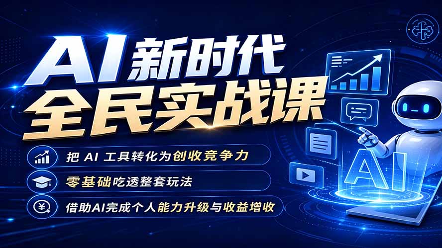 AI新时代全民实战课，把 AI 工具转化为创收竞争力，零基础吃透整套玩法，借助AI完成个人能力升级与收益增收。-网创资源站