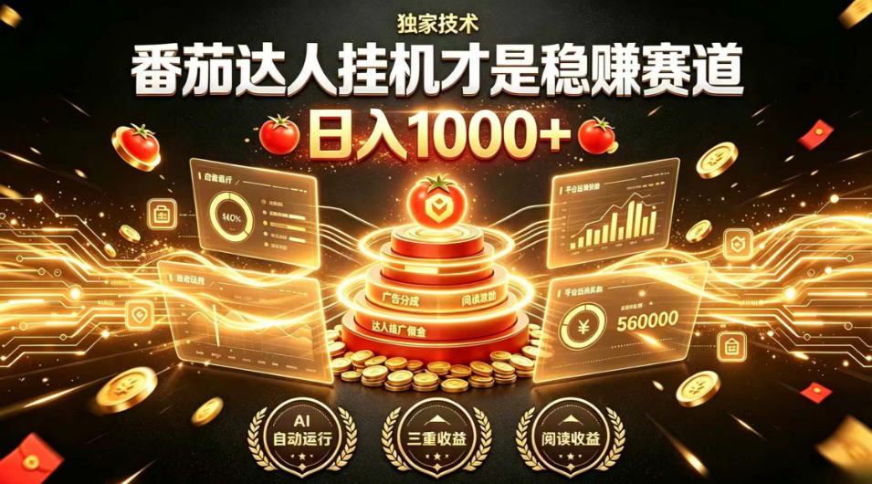 别再瞎找副业！番茄达人挂G才是稳賺赛道，日入1000+，全程傻瓜式操作，可矩阵放大【揭秘】-网创资源站