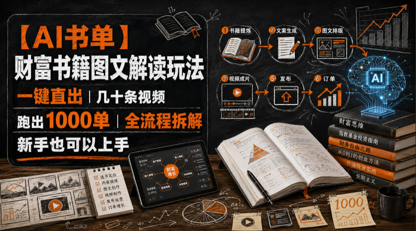 【AI书单】财富书籍图文解读玩法，一键直出，几十条视频，跑出1000单，全流程拆解，新手也可以上手-网创资源站