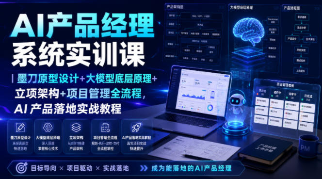 AI产品经理系统实训课｜墨刀原型设计+大模型底层原理+立项架构+项目管理全流程，AI产品落地实战教程-网创资源站