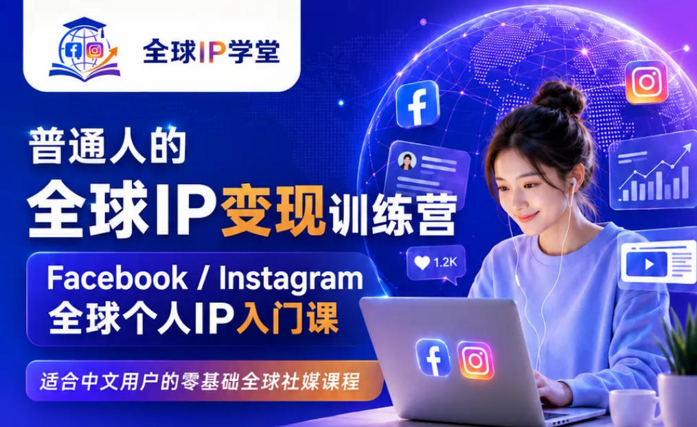 普通人的全球IP变现训练营，Facebook/Instagram全球个人IP入门课，零基础全球社媒课程-网创资源站