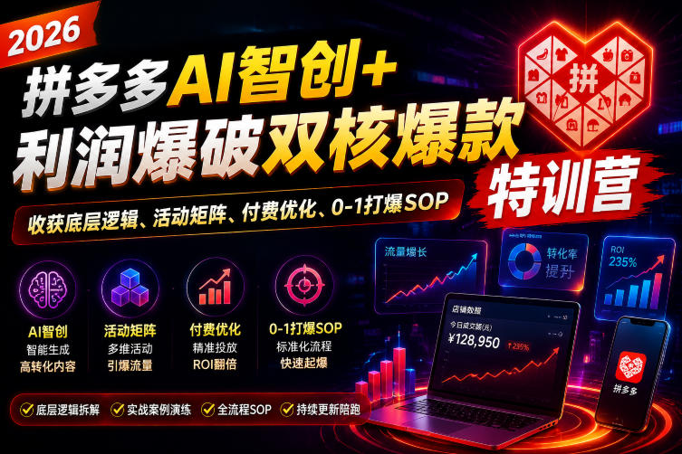 2026拼多多AI智创+利润爆破双核爆款特训营,收获底层逻辑、活动矩阵、付费优化、0-1打爆SOP(更新0727)-网创资源站