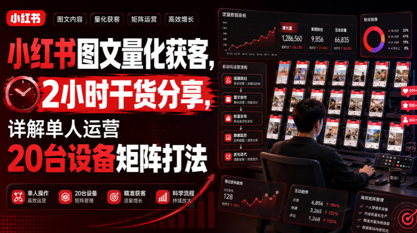 小红书图文量化获客，2小时干货分享，详解单人运营20台设备矩阵打法-网创资源站