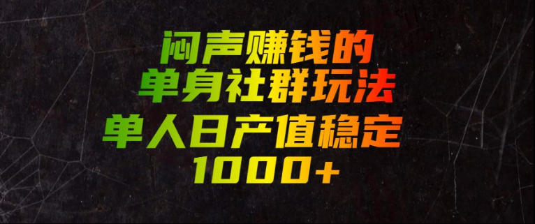 闷声賺钱的单身社群玩法，单人日产值稳定1000+【揭秘】-网创资源站