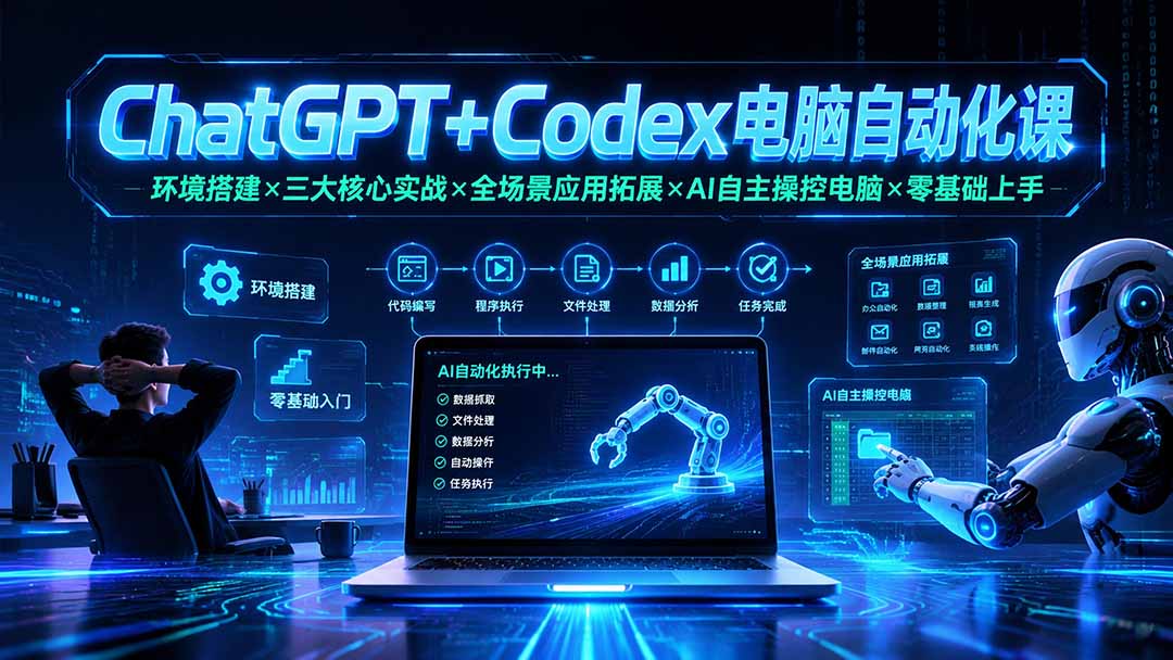 ChatGPT+Codex电脑自动化课：环境搭建×三大核心实战×全场景应用拓展×AI自主操控电脑×零基础上手-网创资源站